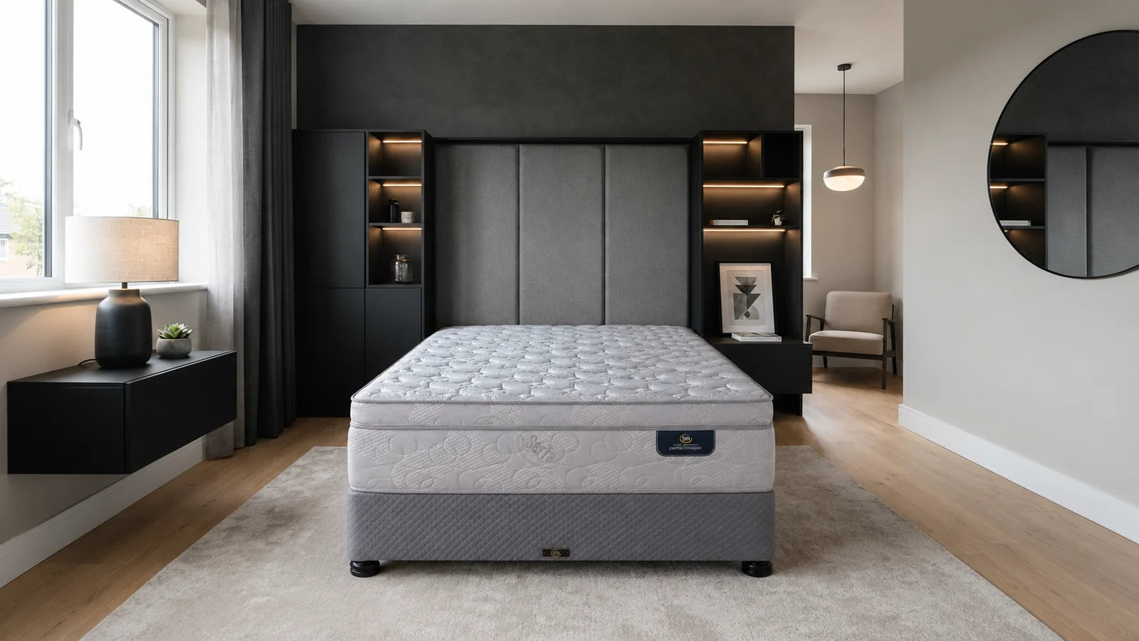Serta mattress in a styled bedroom